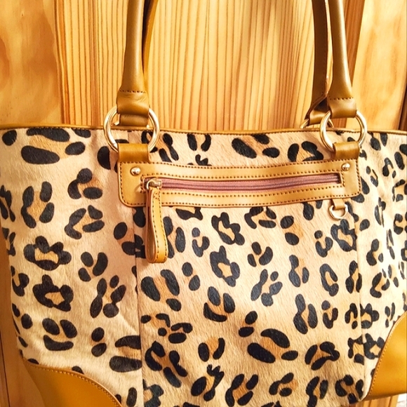 Barr + Barr Animal Print Tan & Brown Leather Tote Bag Shoulder Bag - Picture 4 of 17